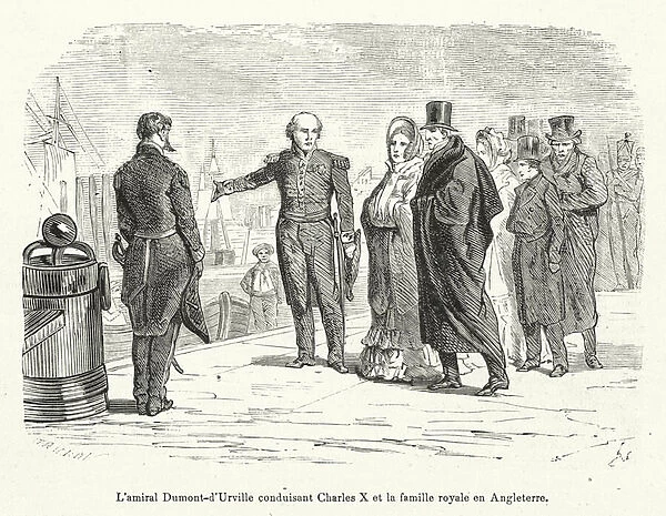 L amiral Dumont-d Urville conduisant Charles X et la famille royale en Angleterre (engraving)