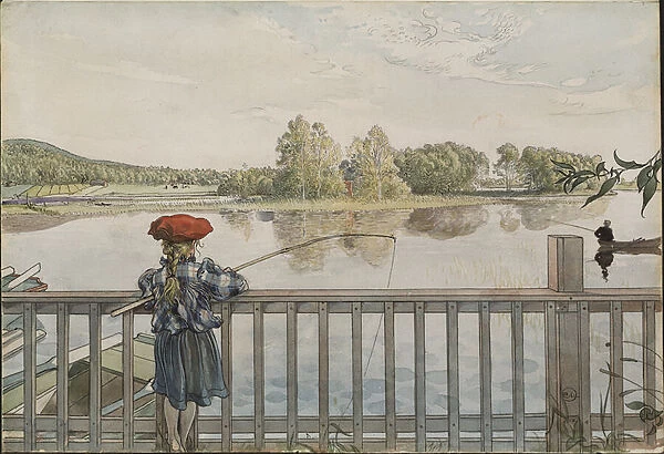 Lisbeth a la peche a la ligne - Lisbeth Angling, by Larsson, Carl (1853-1919)