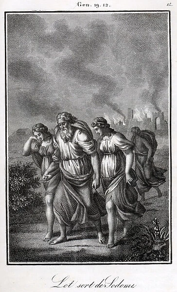 Lot and his daughters fleeing Sodom (engraving)