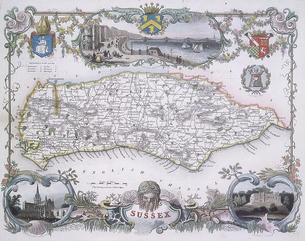 Map of Sussex (colour engraving)