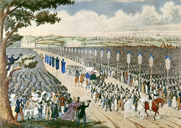 Meeting of Trades Unionists in Copenhagen Fields, 1834 (colour engraving)
