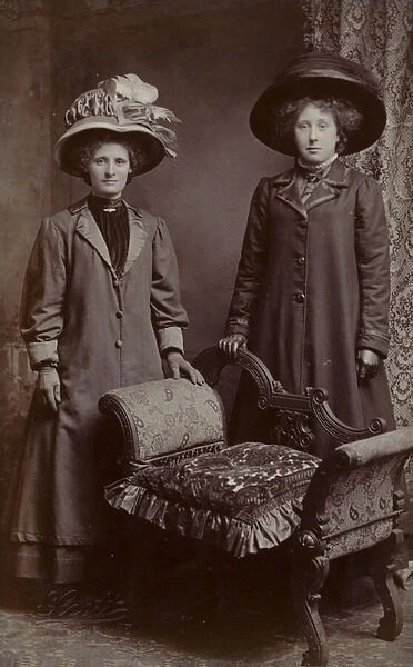 Two middle class women in their finery (b  /  w photo)