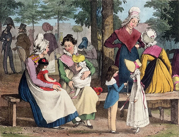 The Nannies, 1820 (colour litho)