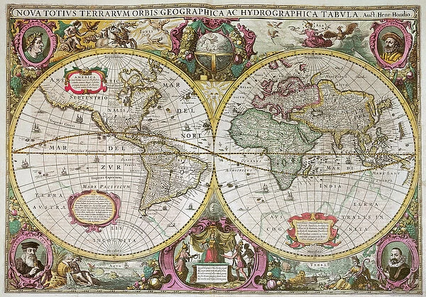 A New Land and Water Map of the Entire Earth, 1630 (coloured engraving)