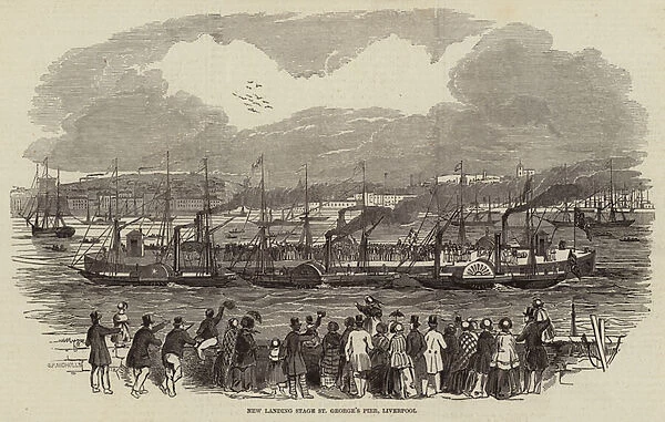 New Landing Stage St Georges Pier, Liverpool (engraving)