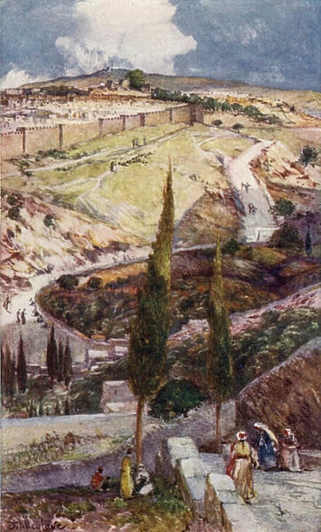 The North East end of Jerusalem and Mizpah, from the Mount of Olives (colour litho)