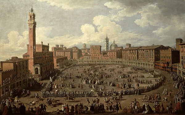 The Palio, Piazza del Campo, Siena (oil on canvas)