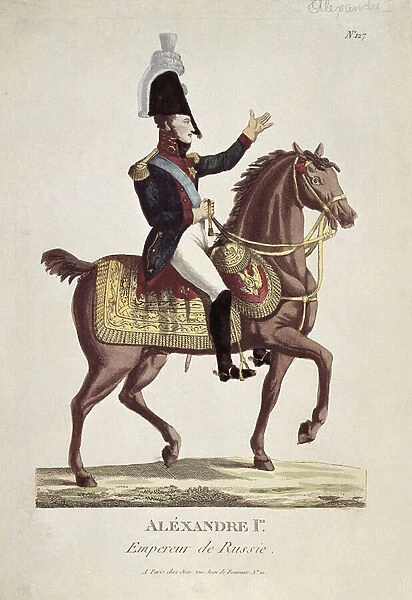 Portrait of Alexandre I (coloured engraving)