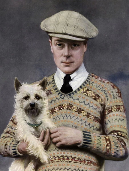 Portrait of King Edward VIII, with a favourite dog (b  /  w photo)