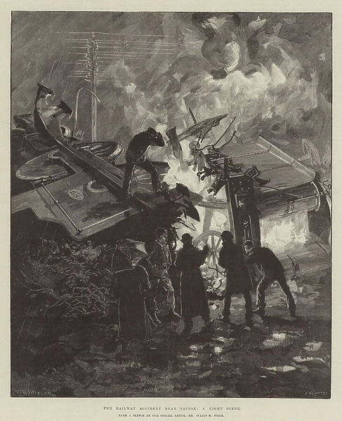 The Railway Accident near Thirsk, a Night Scene (engraving)