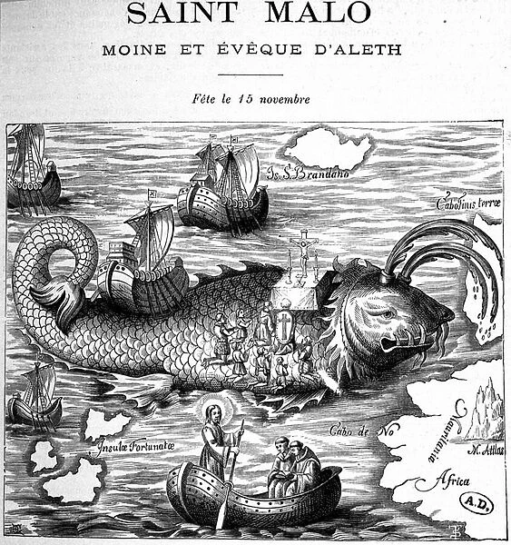 Representation of Saint Malo (Saint Maclou) on the back of a whale represented in the way