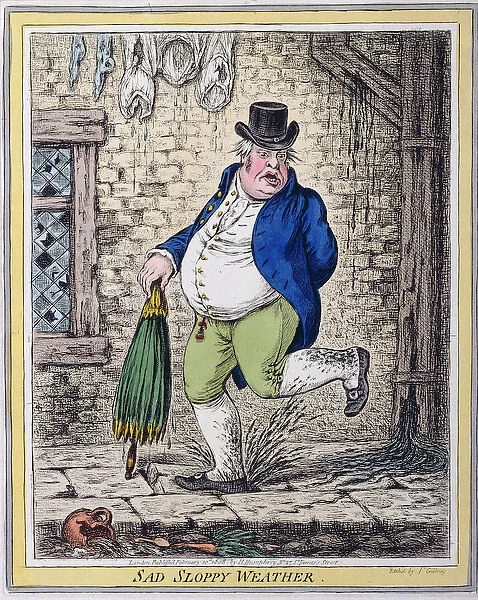 Sad Sloppy Weather, published by Hannah Humphrey in 1808 (hand-coloured etching)