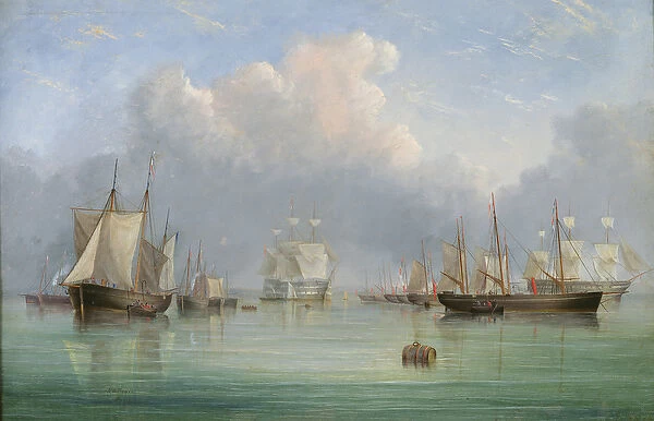 Ships off Ryde (oil on canvas)