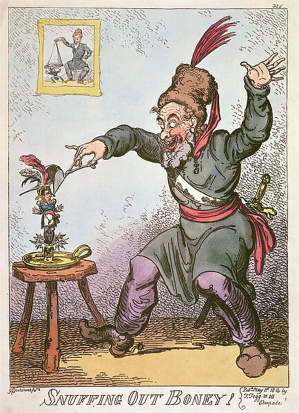 Snuffing out Boney, 1814 (coloured lithograph)