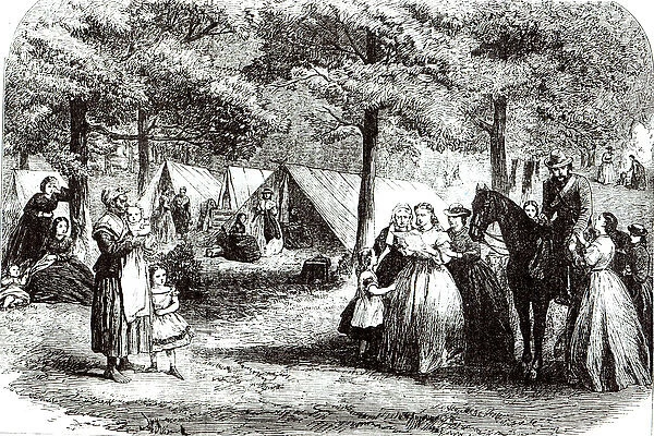 Southern refugees encamping in the woods near Vicksburg, 1863 (engraving)