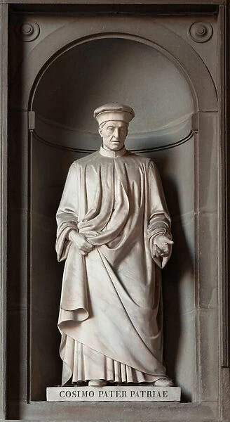 Statue of Cosimo de Medicis, known as Cosimo il Vecchio or Cosimo Pater Patriae (1389-1464), banker, Florentine statesman, father of the line of the Medicis, patrician family and ruler of Florence, Sculpture by Luigi Magi (1804-1847)