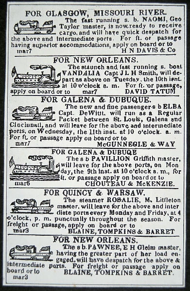 Steamboat advert, from The Daily Missouri, 1840 (engraving)