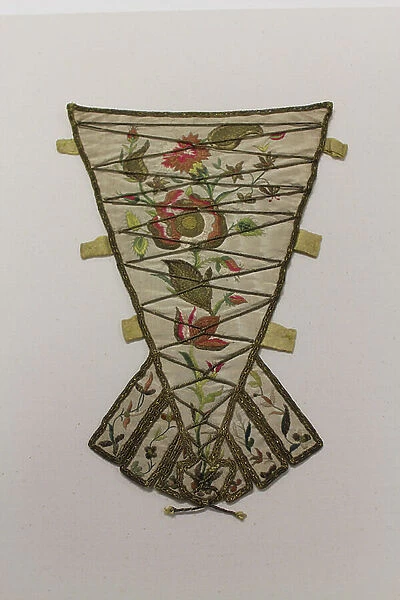 Stomacher, c. 1700-30 (silk & metal)