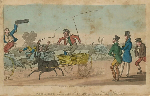 Tom and Bob among the coster mongers at a donkey cart race (coloured engraving)