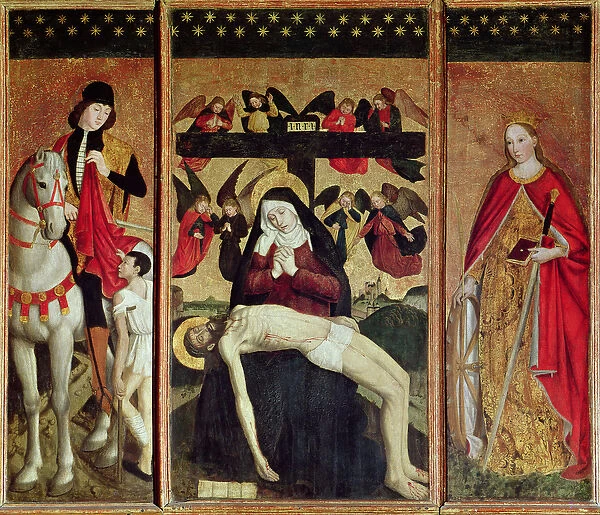 Triptych depicting Pieta between St. Martin and St. Catherine, 1475 (oil on panel)