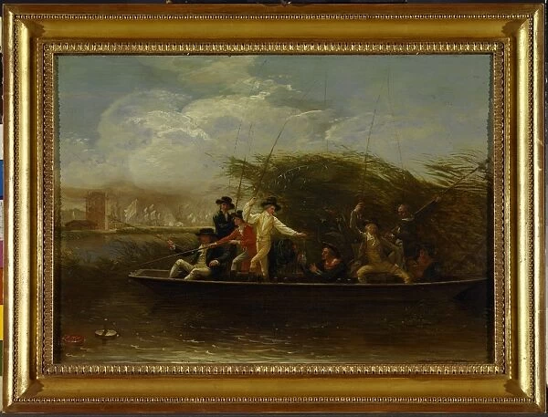 Gentlemen Fishing The Fishing Party - a Party of Gentlemen fishing from a Punt Signed