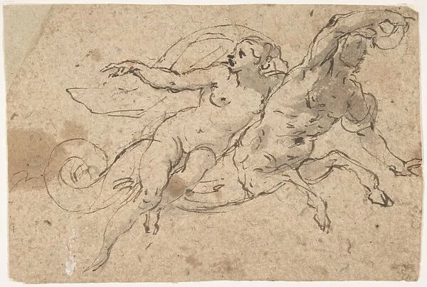 Nude Female Riding Triton Back 1612-75 Pen