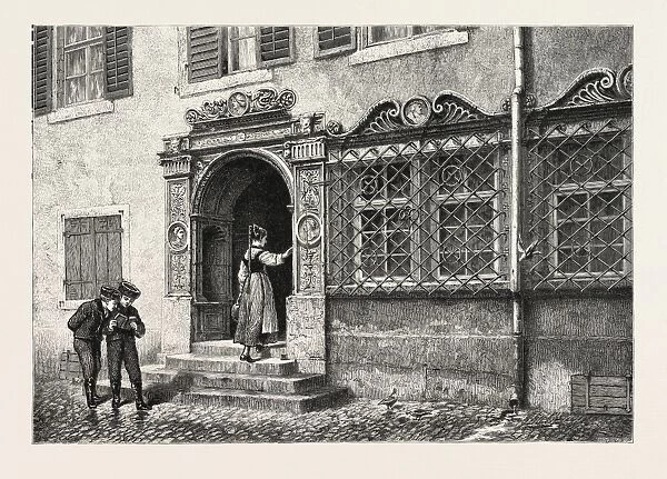 AN OLD HOUSE AT CONSTANCE, KONSTANZ, GERMANY, 19th century engraving