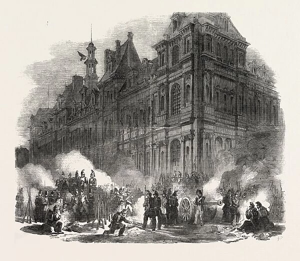 The Revolution in Paris: Bivouac of Troops Near the Hotel De Ville, France, 1851