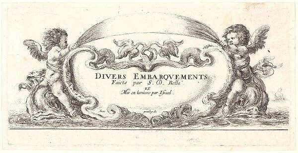 Stefano Della Bella (Italian, 1610 - 1664). Frontispiece for Divers Embarquements, 1644