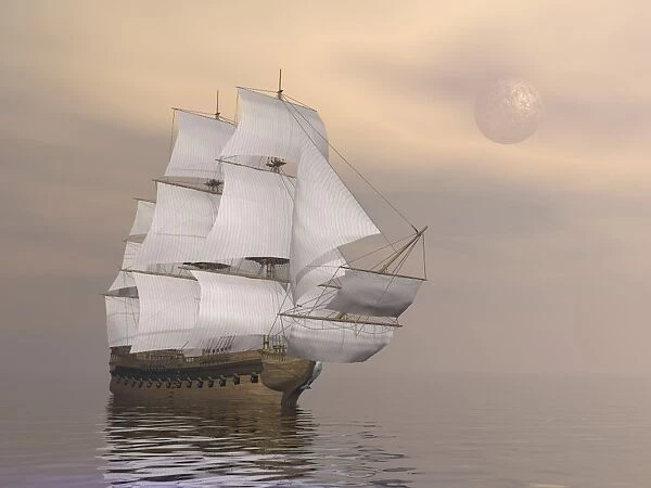Beautiful old merchant ship sailing on quiet waters