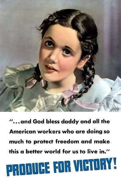 Vintage World War II poster of a little girl with braided hair