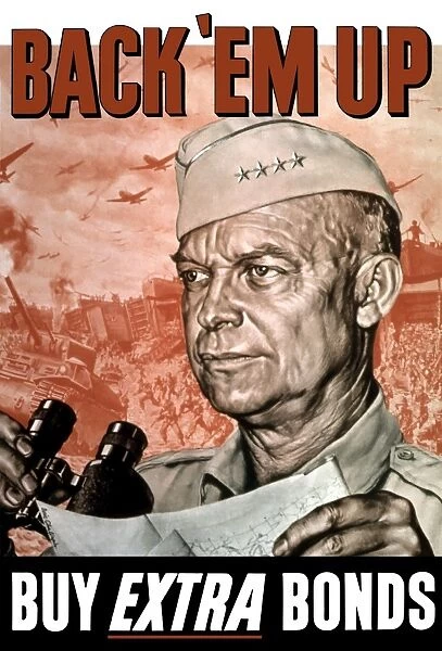 World War II poster of General Dwight Eisenhower holding a map and binoculars