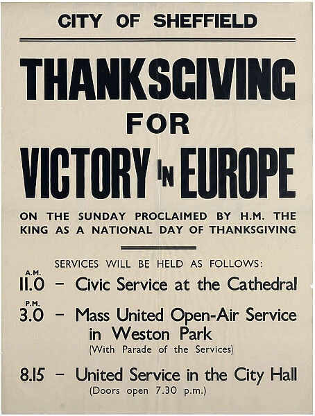 Thanksgiving for Victory in Europe (VE Day), Sheffield, Yorkshire, 1945
