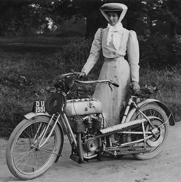 1906 Rex with motorcyclist Muriel Hind. Creator: Unknown
