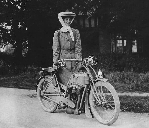 1909 Rex with motorcyclist Muriel Hind. Creator: Unknown
