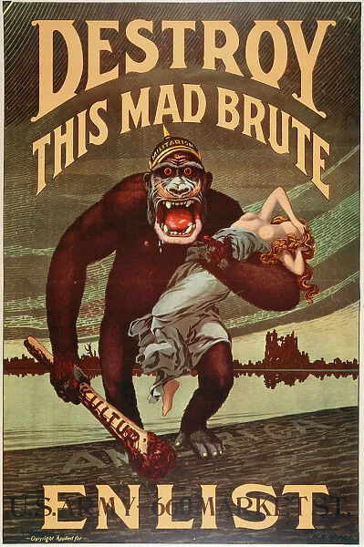US Army enlistment poster; Destroy this Mad Brute, 1917-1918
