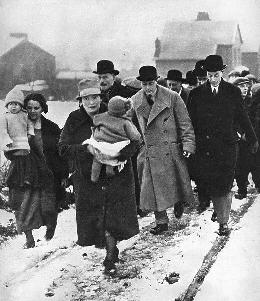 The future Edward VIII walking in the snow in Winlaton, County Durham, 1929