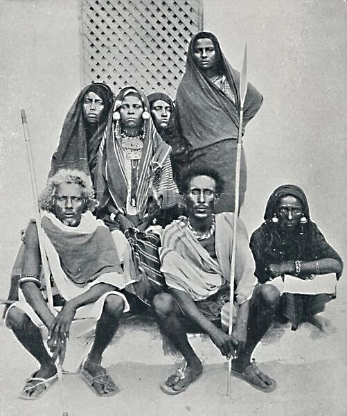 Group of Danakil men and women from the Italian port, Assab Bay, Eritrea, 1912