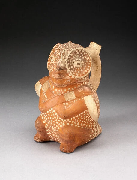 Handle Spout Vessel in the Form of a Anthropomorphic Owl with Arms Crossed over