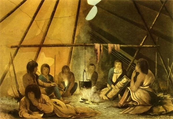 Interior of a Cree Indian Tent, 1820, (1946). Creator: Edward Francis Finden