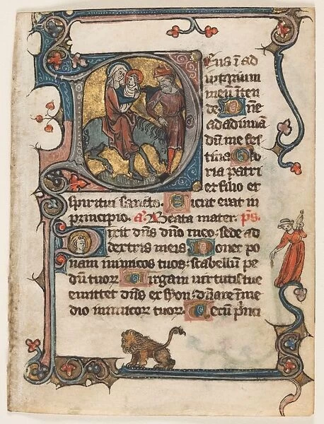 Leaf from a Book of Hours: Initial D: Flight into Egypt (2 of 2 Excised Leaves), early 1300s