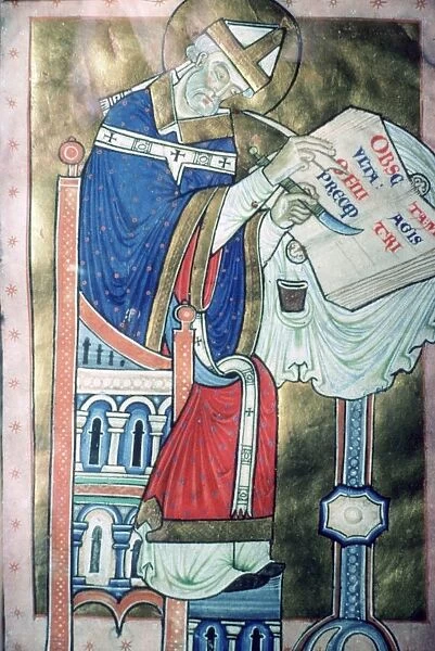 Twelfth century illustration of St Dunstan (909-988) as a scribe. He was an Archbishop of Canterbury