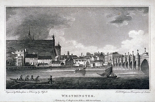 View of the River Thames, Westminster Bridge and the Palace of Westminster, London, 1808