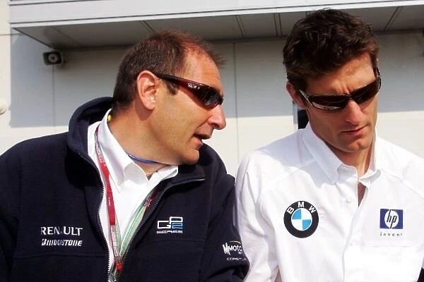 GP2. (L to R): Bruno Michel (FRA) GP2 Co-ordinator talks with Mark Webber (AUS) Williams.