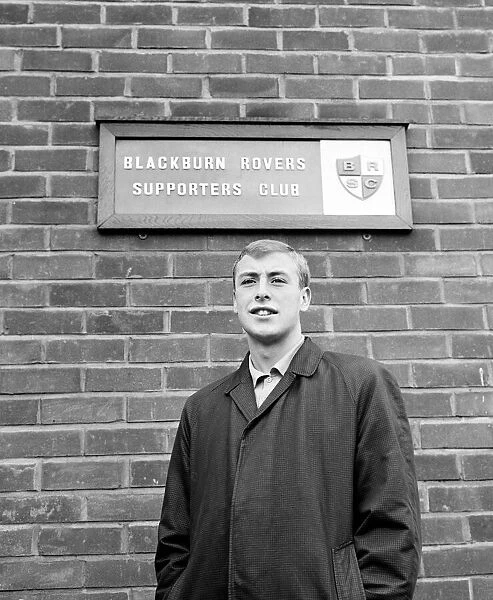Blackburn Rovers forward John Byrom pictured outside Rovers supporters club