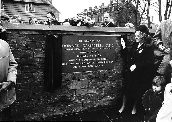 Donald Campbell World water and land speed record A plaque on wall in memory of his death