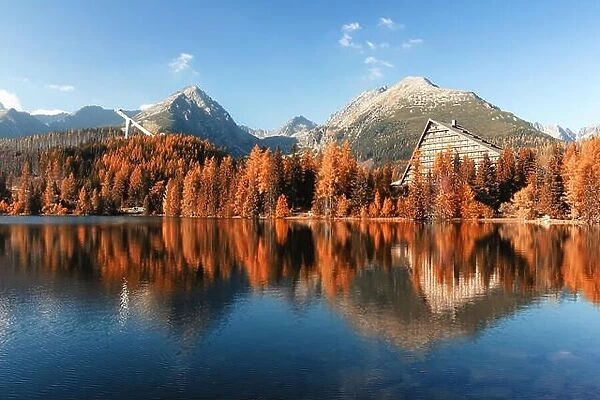 Mountain lake Strbske pleso (Strbske lake) in autumn time. High Tatras national park, Slovakia