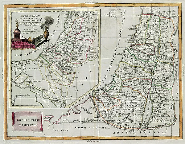 Land of Canaan, or the land promised to Abraham and his descendants, and the Twelve Tribes of Israel, engraving by G. Zuliani taken from Tome IV of the 'Newest Atlas' published in Venice in 1785 by Antonio Zatta, Private Collection