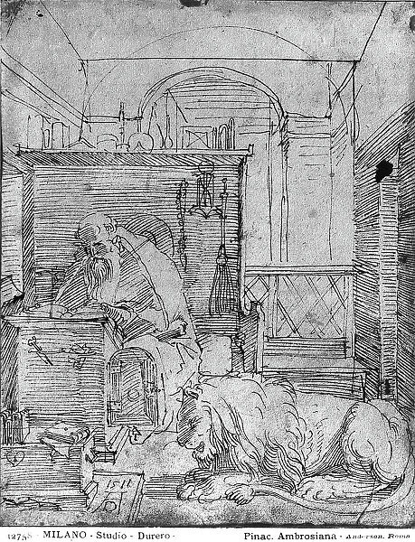 St. Jerome. Drawing by Albrecht Durer preserved in the Ambrosian Portrait Gallery, Milan