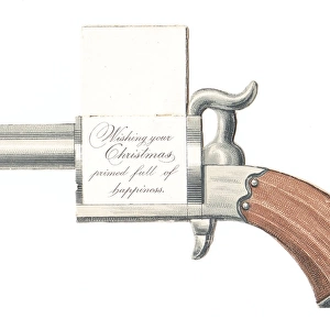 Christmas card in the shape of a gun
